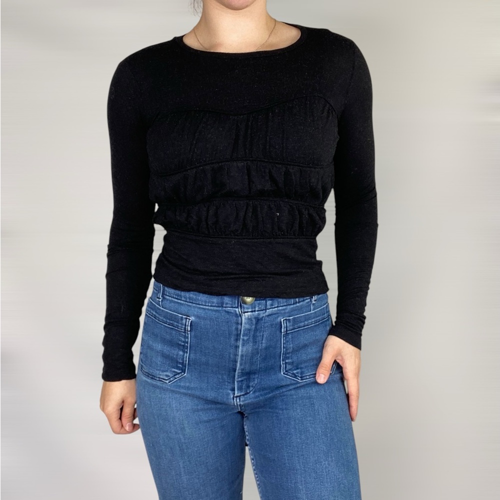 REMAIN Birger Christensen Minja Shirred‎ Top Long Sleeve T Shirt Stretch Casual